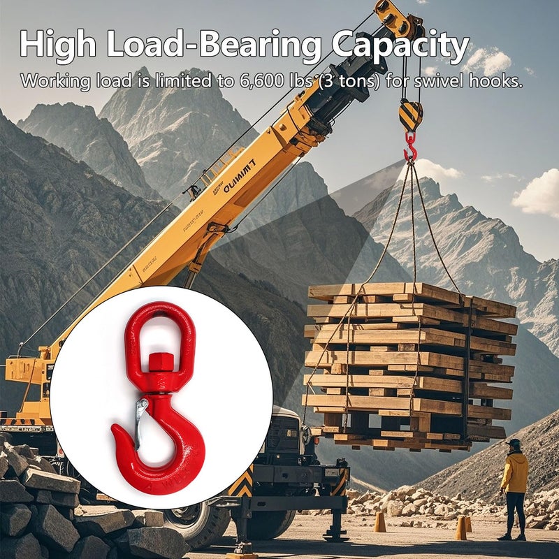 FlixGrdy 3 Tons Lifting Swivel Hook with Safety Latch 3/4'' and 6600 lbs Load Capacity, Heavy Duty Swivel Lifting Hook for Lifting - Image 3